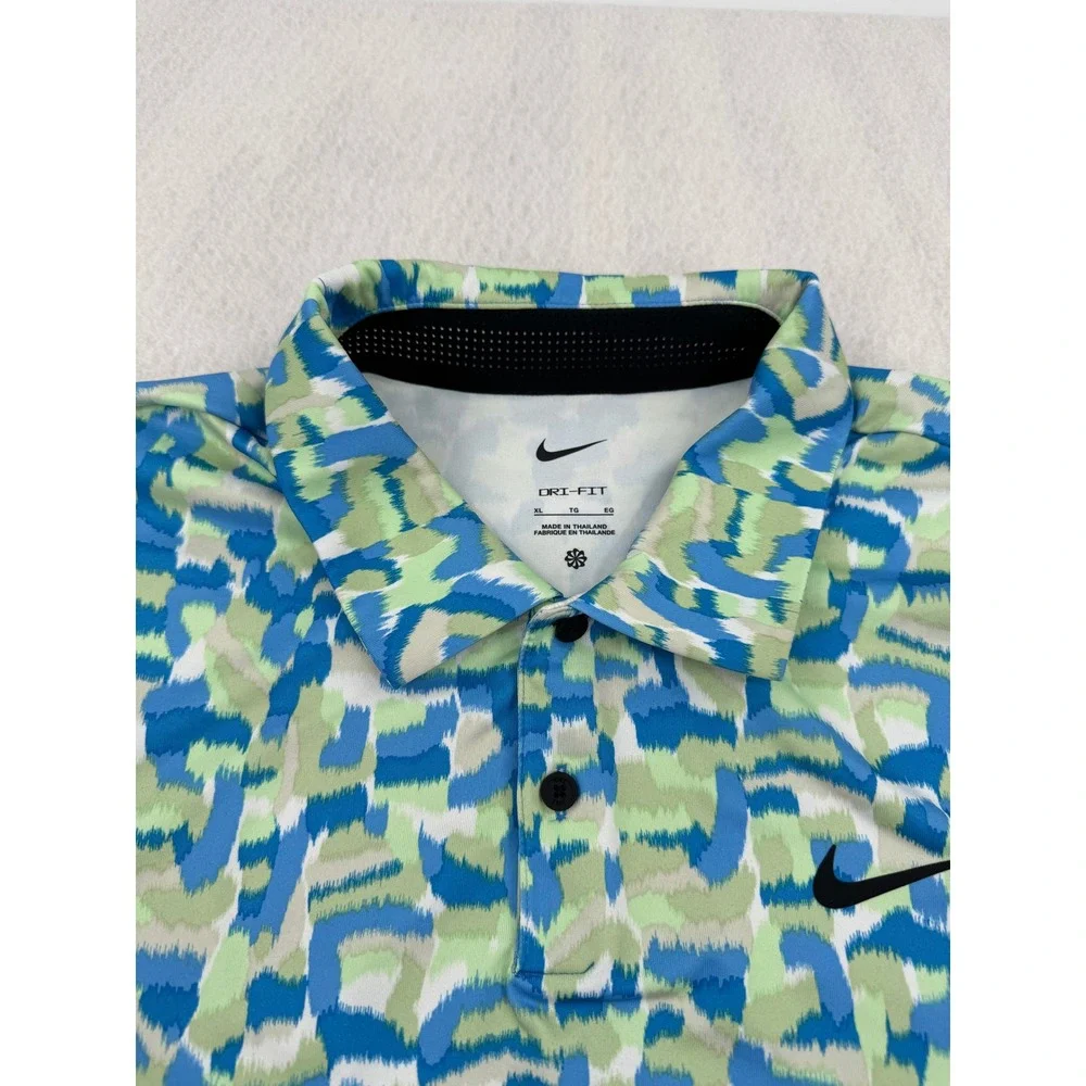 Nike Dri-FIT Golf Polo Shirt Mens XL Blue/Green Confetti Camo Print FD5939-435